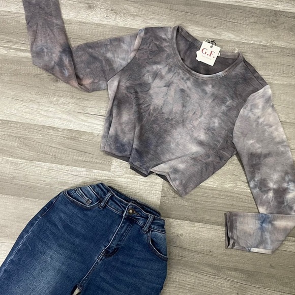 𝅺✨new✨   Tie Dye Crop Top Gray Blue Mix - Picture 1 of 2
